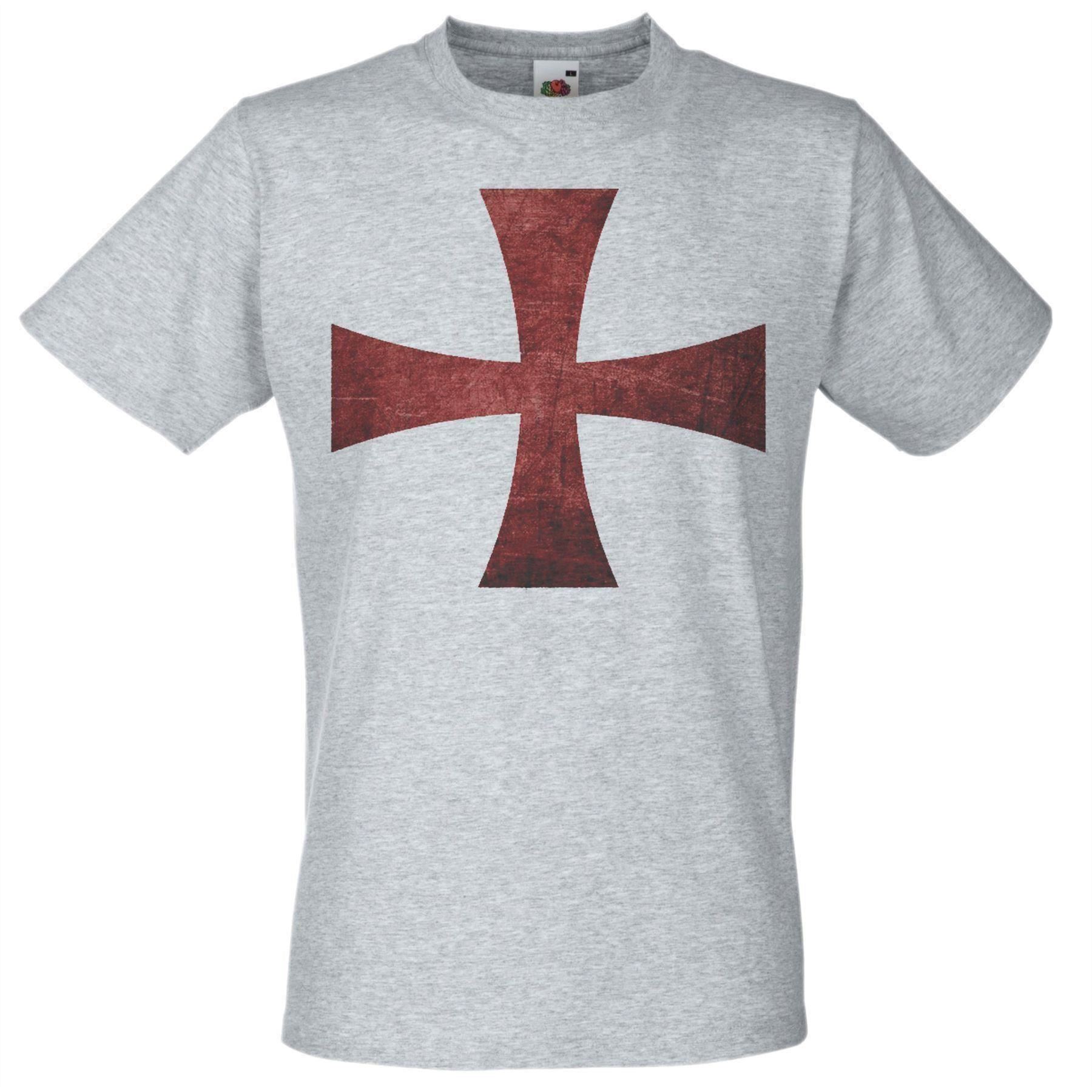 【UNIZ】Cross Knight T-Shirt Mens Knights Templar Cross Soldiers of Christ Crusade Unisex Grey