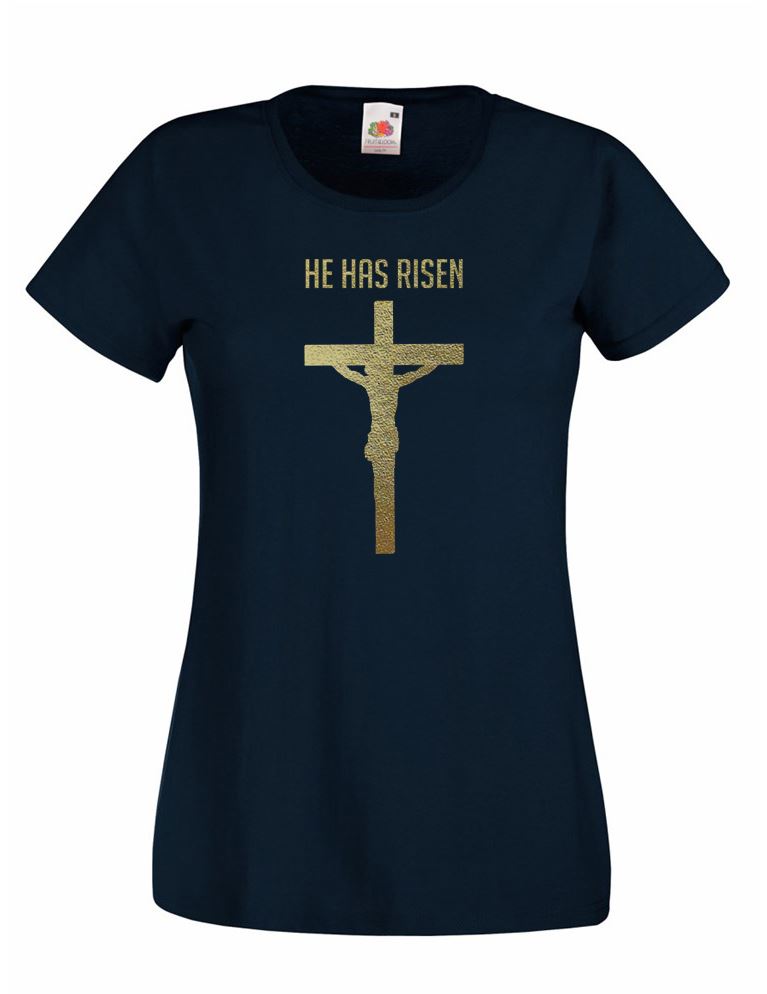 Damen-T-Shirt schwarz He Has Risen Kruzifix Gott Jesus Religion Christus - Bild 6 von 8