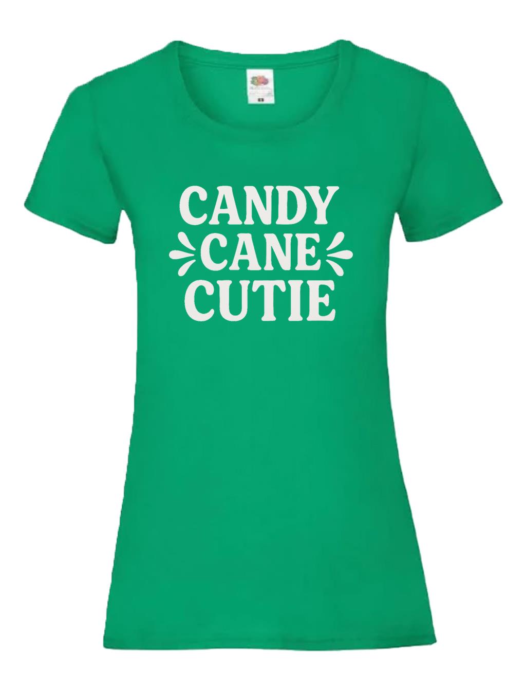 Womens Candy Cane Cutie Festive Green Elf Christmas Lady Fit T-Shirt - Picture 5 of 8