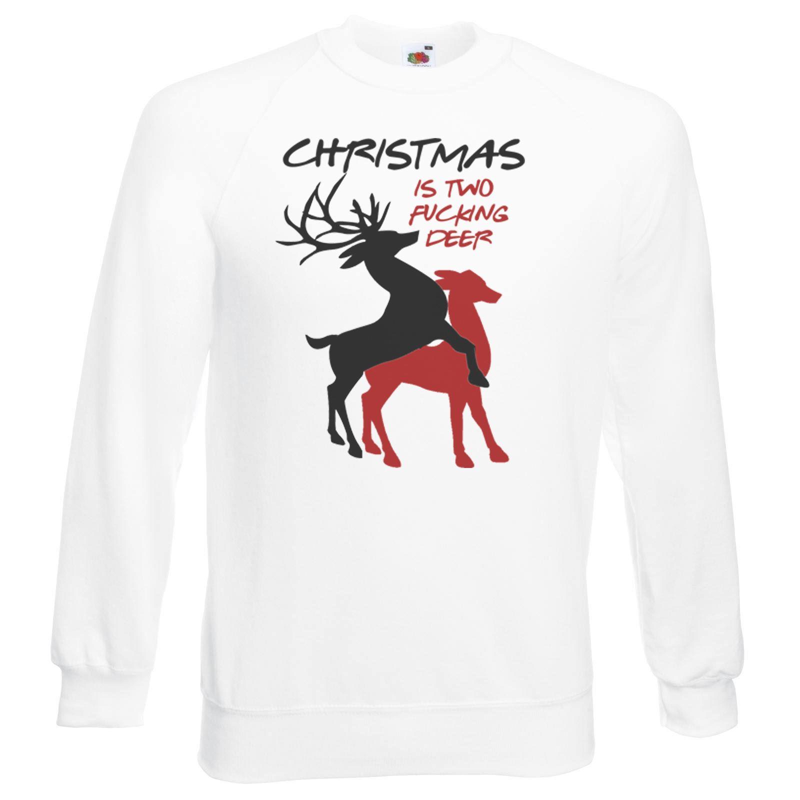 Adults Xmas its Too F***** Deer Humour Reindeer Unisex White Christmas Jumper - Picture 7 of 7