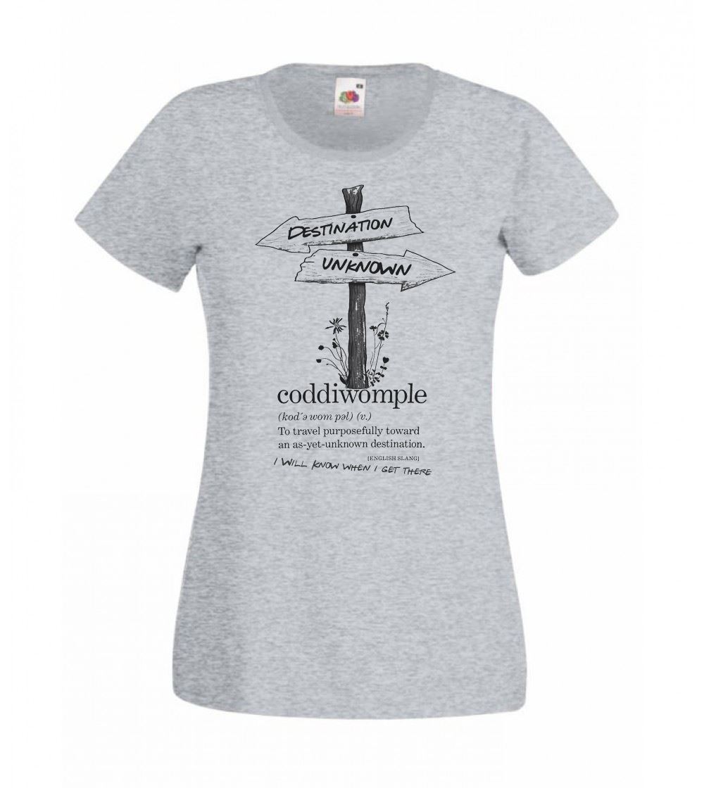 Damas Gris Coddiwomple Camiseta de Argot Inglés Mochilero Wanderer Nómada Camisa
