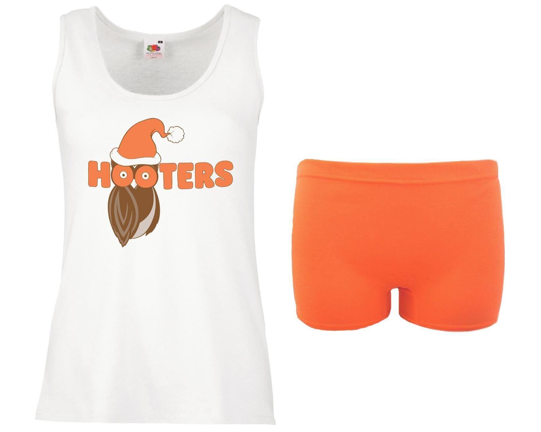 Damen Weihnachten Special Hooters Bar Mädchen Weste & Hotpants Kostüm - Bild 6 von 7