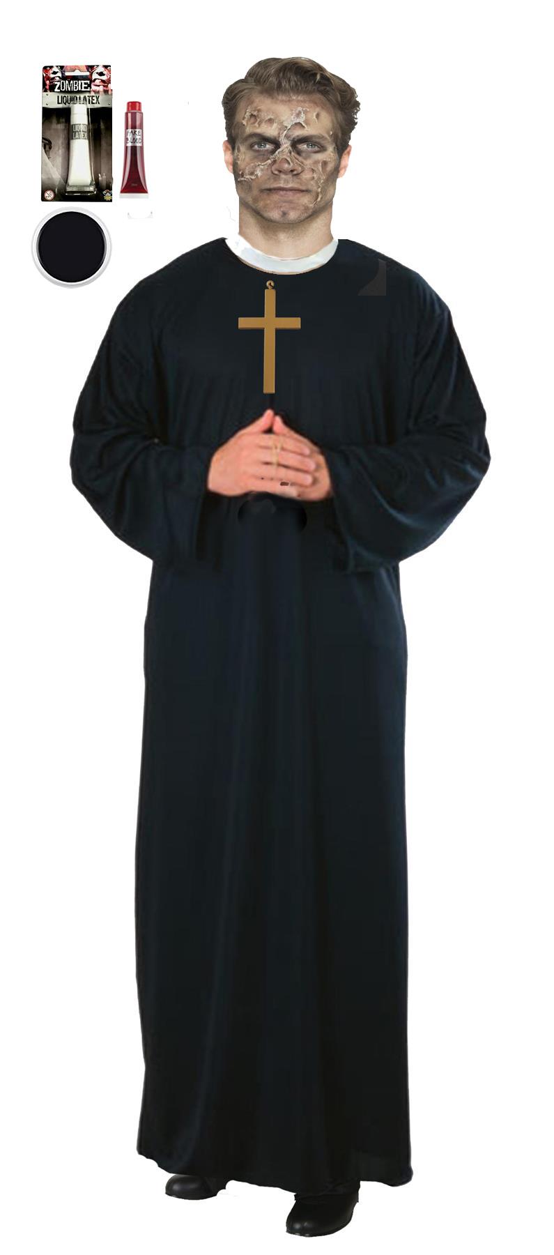 Vicar Priest & Halloween Latex FX Makeup Kit Religious Fancy Dress Costume - Picture 3 of 3