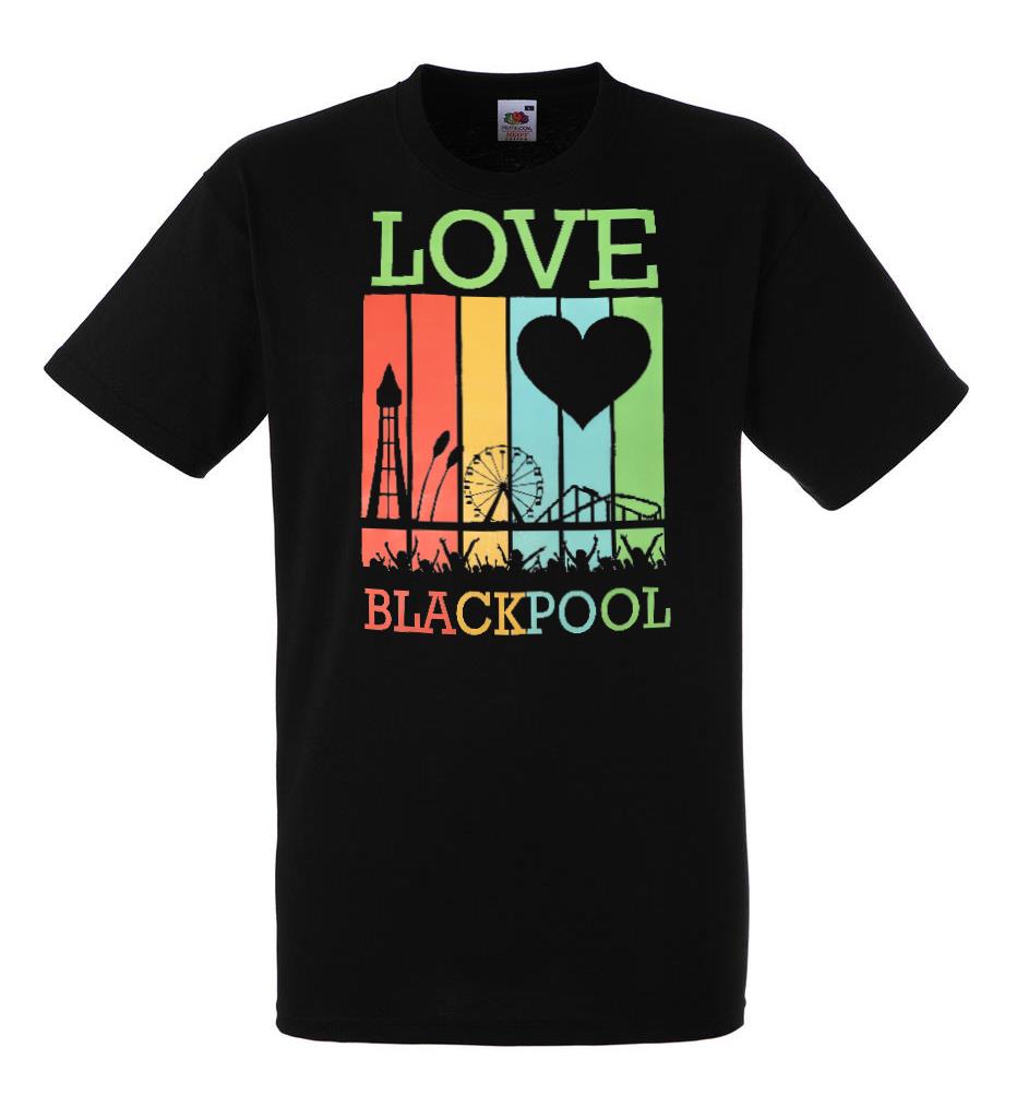 Adults Love Blackpool Great British Seaside Resort Black Unisex T-Shirt - Picture 7 of 8