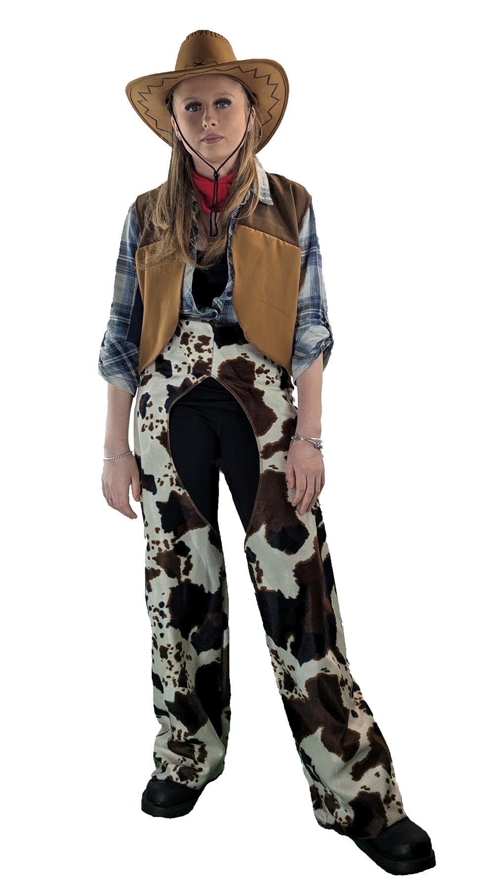 Ladies Womens Cowgirl Western Chaps Hen Party Chaparreras Wild West Fancy Dress - Picture 11 of 43