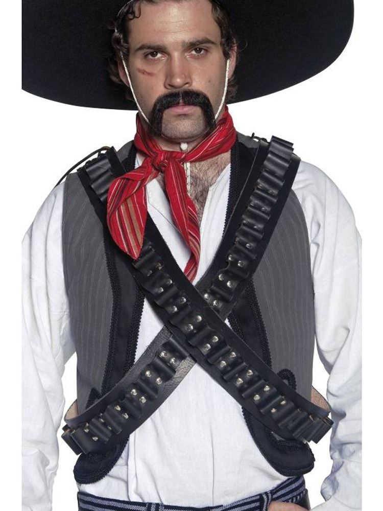 Authenic Mexican Style Black Leather Bandoleer Ammo Belt Fancy Dress