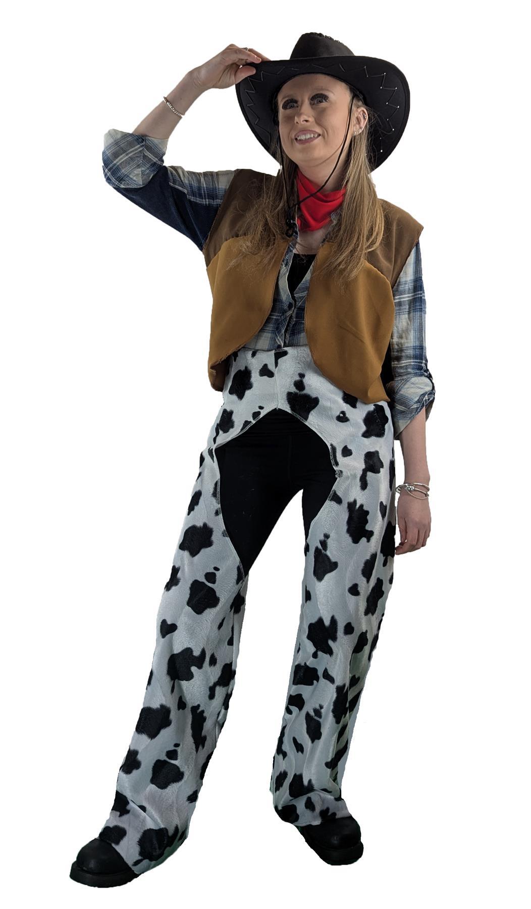 Ladies Womens Cowgirl Western Chaps Hen Party Chaparreras Wild West Fancy Dress - Picture 19 of 43