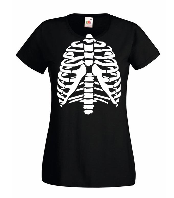 Ladies Halloween Day of The Dead Skeleton Bones Rib Cage T-Shirt & Skirt - Picture 7 of 16