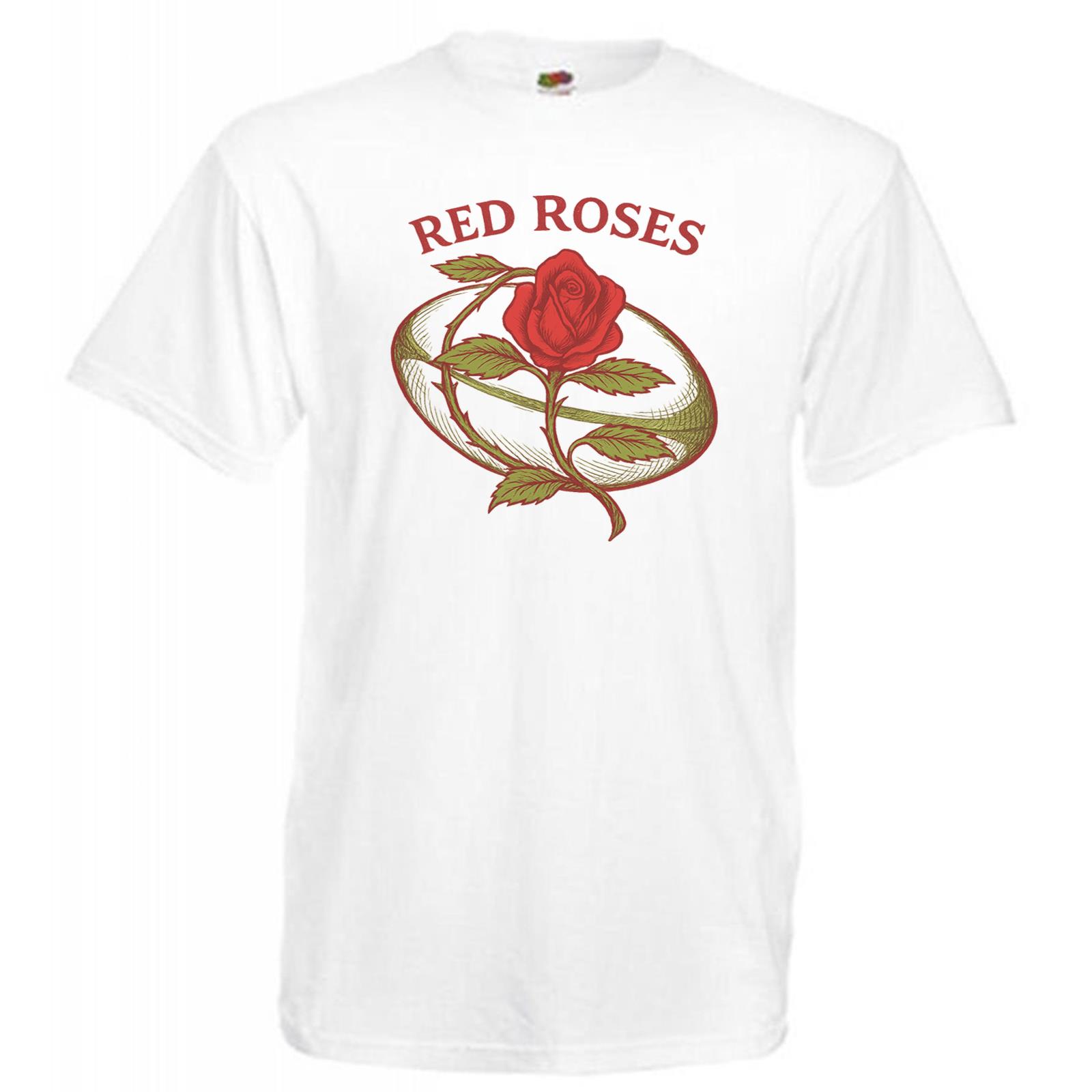 Adults England Sports Red Rugby Rose Logo Unisex White T-Shirt - Picture 4 of 7