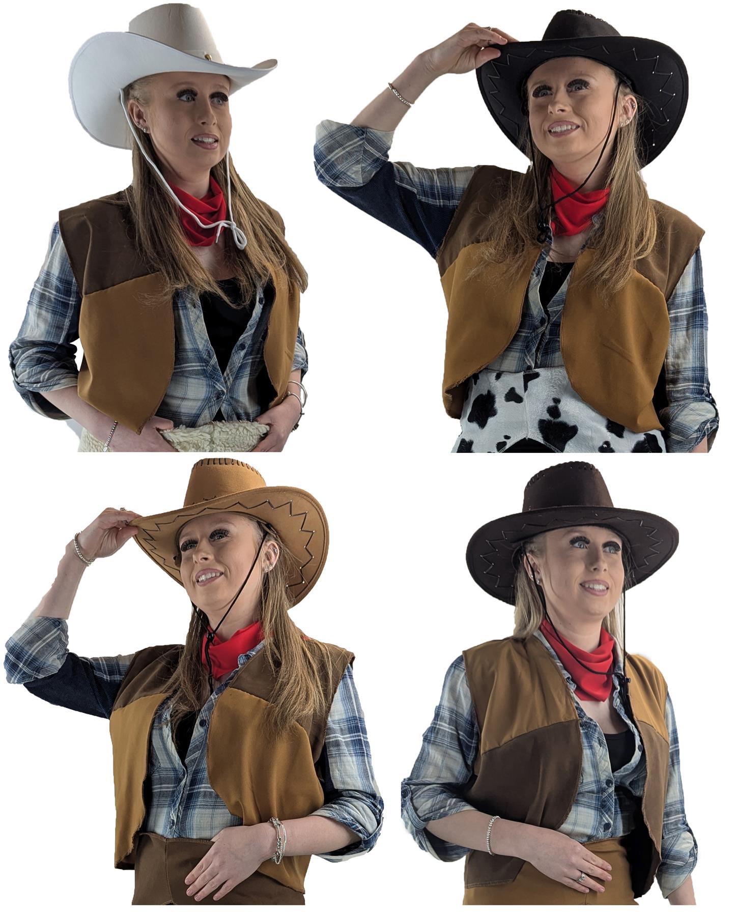 Adults Cowboy Cowgirl Waistcoat Hat & Wild Rag Wild West Western Fancy Dress  | eBay