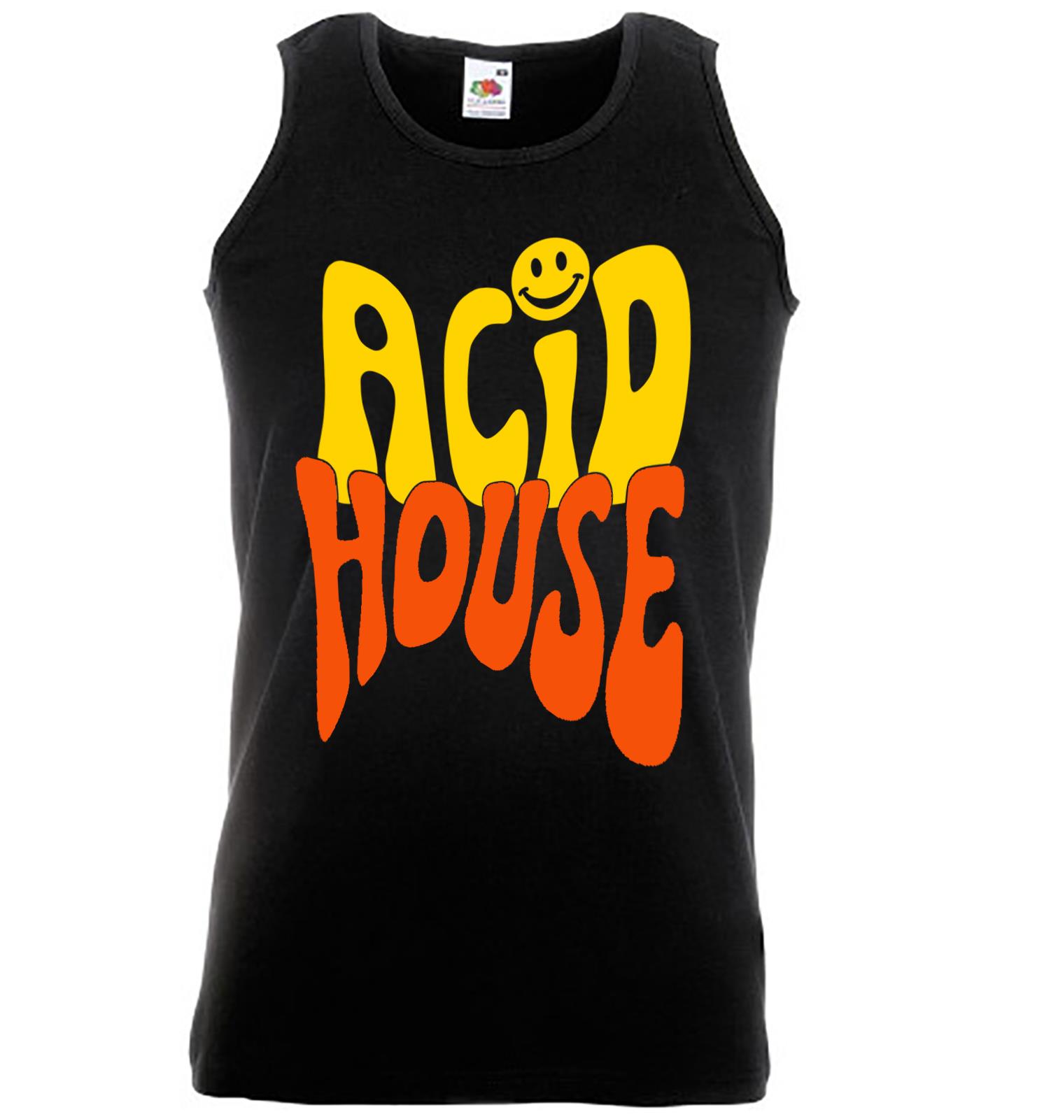 Adults Acid House Rave Festival Dance Music 1980s 1990s Unisex Black Vest Top - Picture 6 of 8