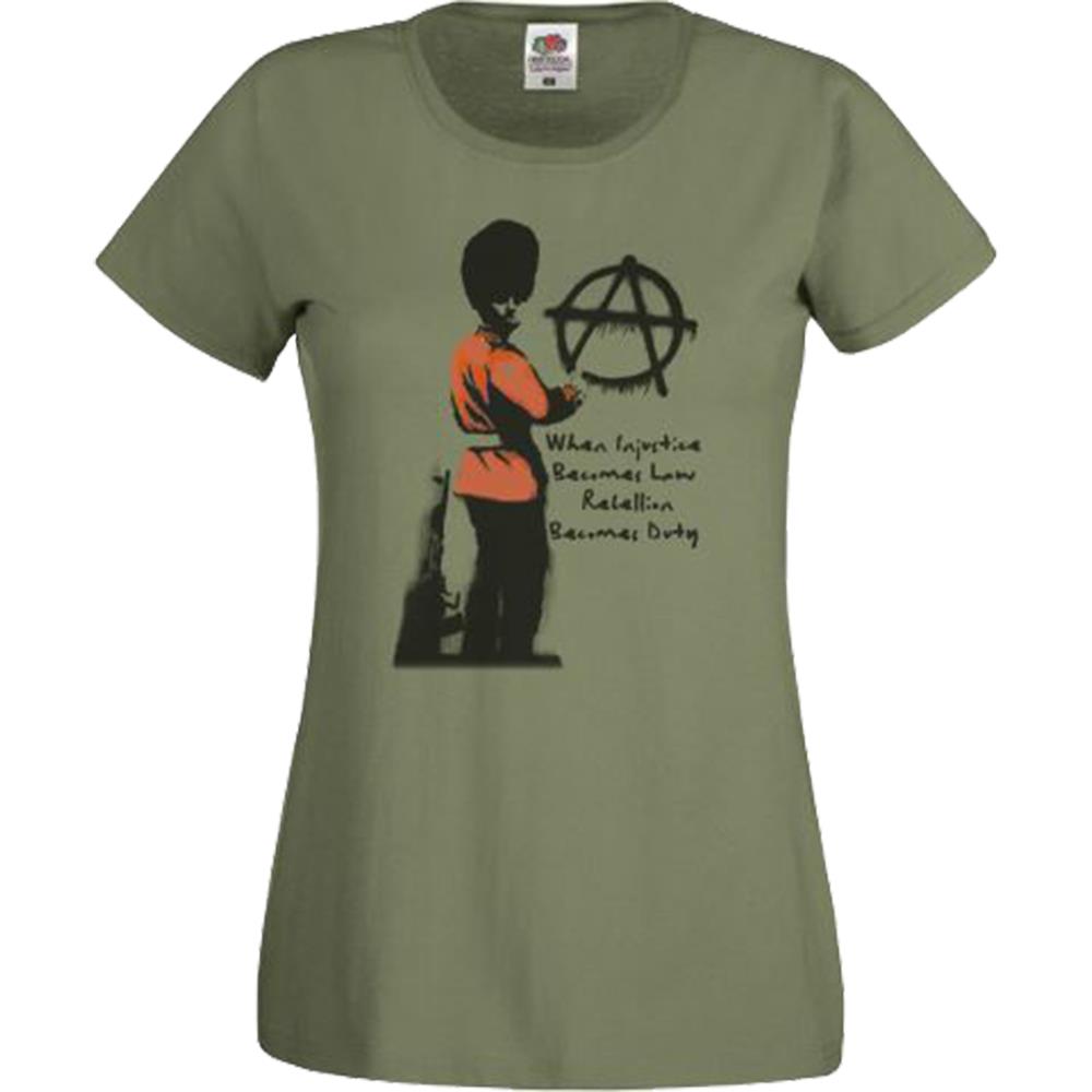 Womens Banksy Red Guard Anarchy Injustice Law Rebellion Duty Lady Fit T-Shirt - Picture 3 of 8