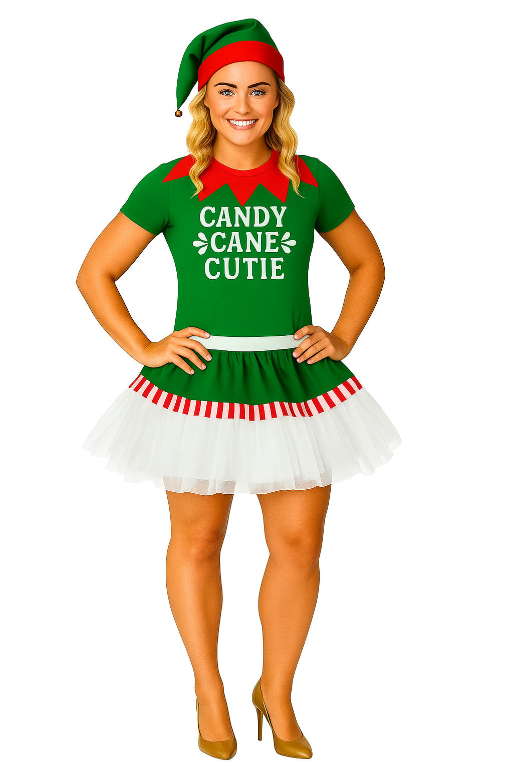 Adults Candy Cane Cutie Xmas Festive Elf Christmas Fancy Dress Costume - Picture 8 of 19
