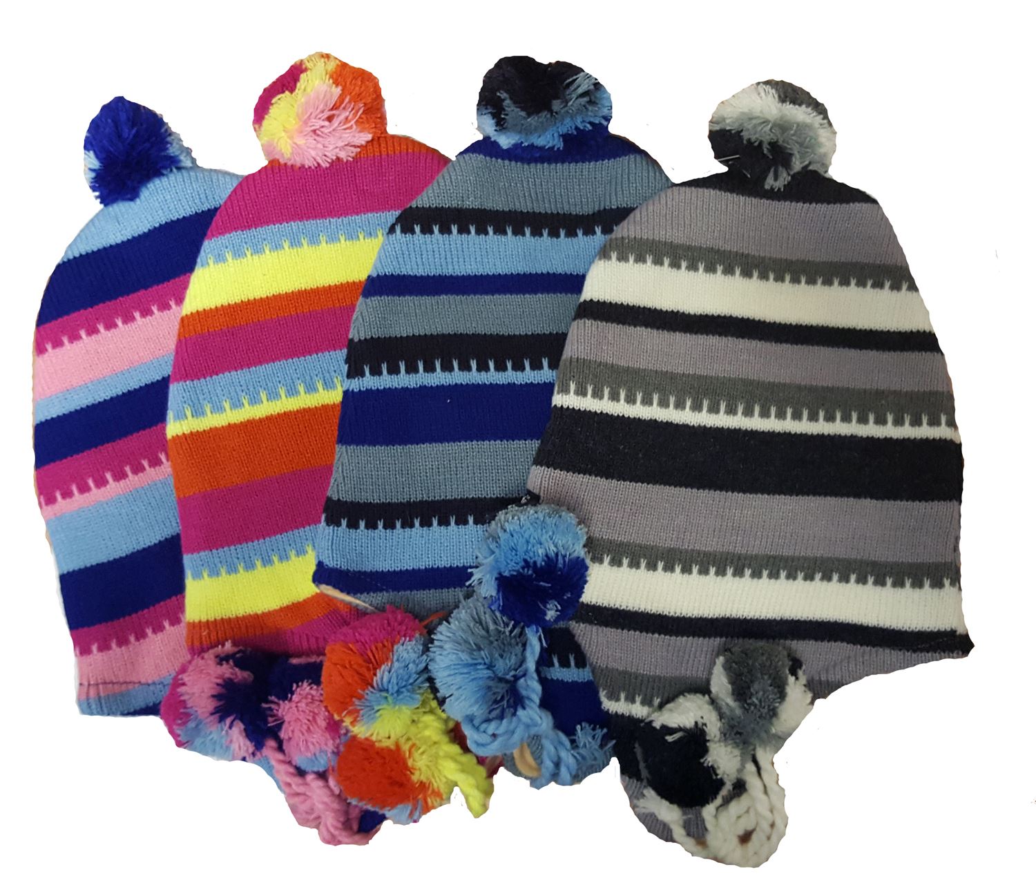 Unisex Striped Coloured Peruvian Winter Hats with Tassles Peru Headwear