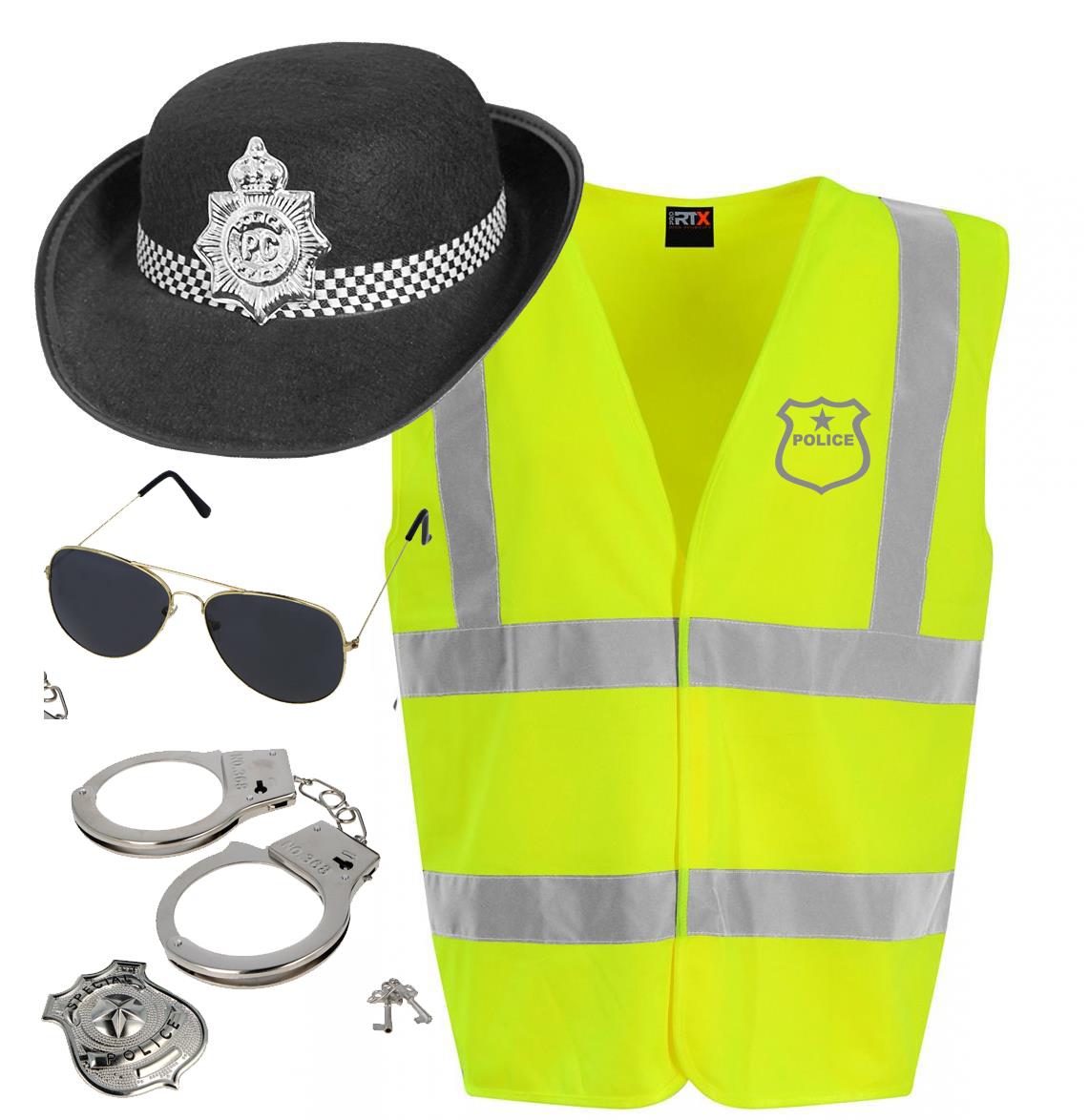 WPC Police Woman Hi Viz Vest Hat & Handcuffs Hen Party Fancy Dress Costume - Picture 5 of 6