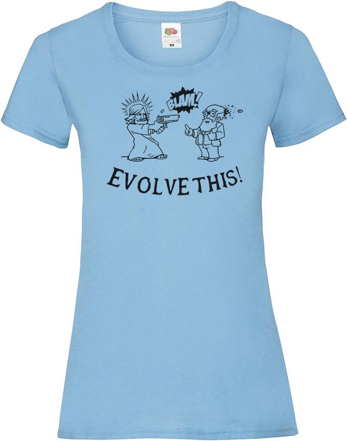 Womens Jesus Shooting Charles Darwin Evolve This Alien Movie Lady Fit T-Shirt - Picture 8 of 8