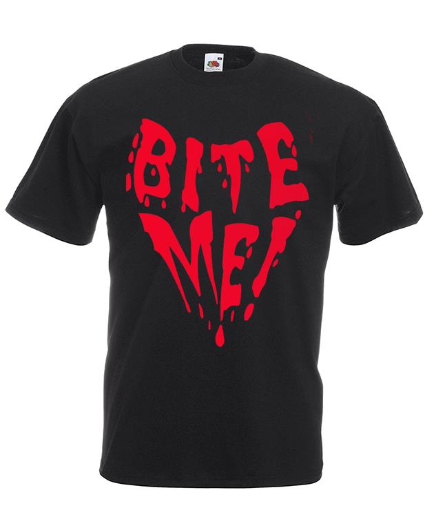 Adults Bite Me Vampire Dracula Quote Halloween Unisex Black T-Shirt - Picture 8 of 8