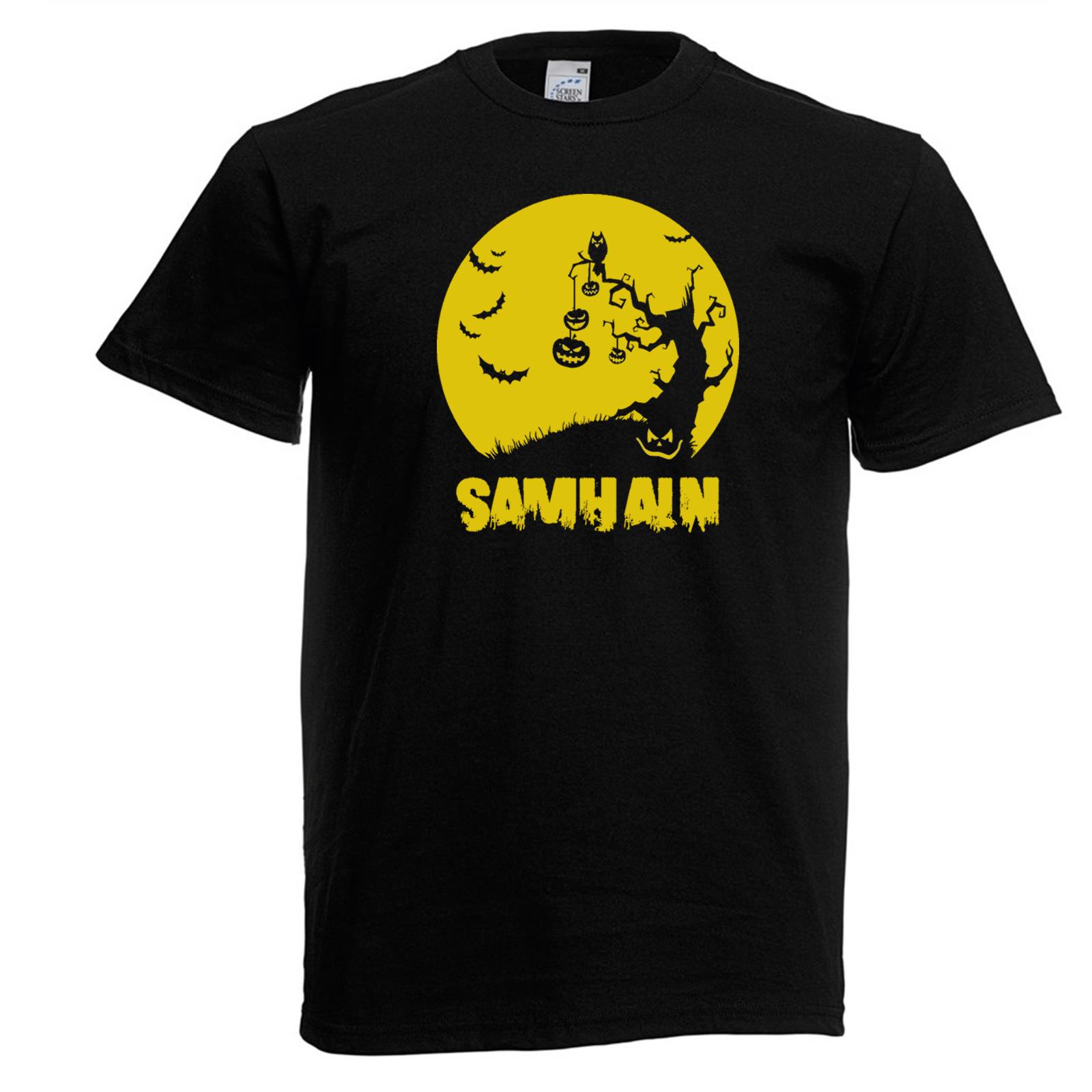 Unisex Black Samhain Pumpkin TShirt Shirt Tree Halloween Spooky Bats