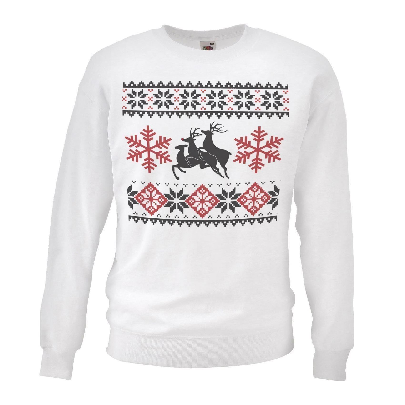 Adults Naughty Reindeer Threesome Rude Fun Festive White Unisex Christmas Jumper - Picture 7 of 7