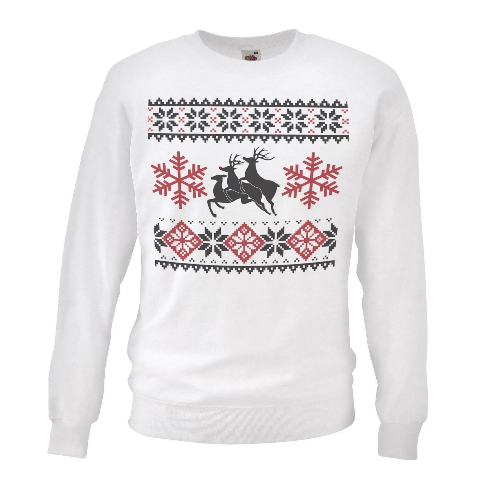 Adults Naughty Reindeer Threesome Rude Fun Festive White Unisex Christmas Jumper - Picture 6 of 7