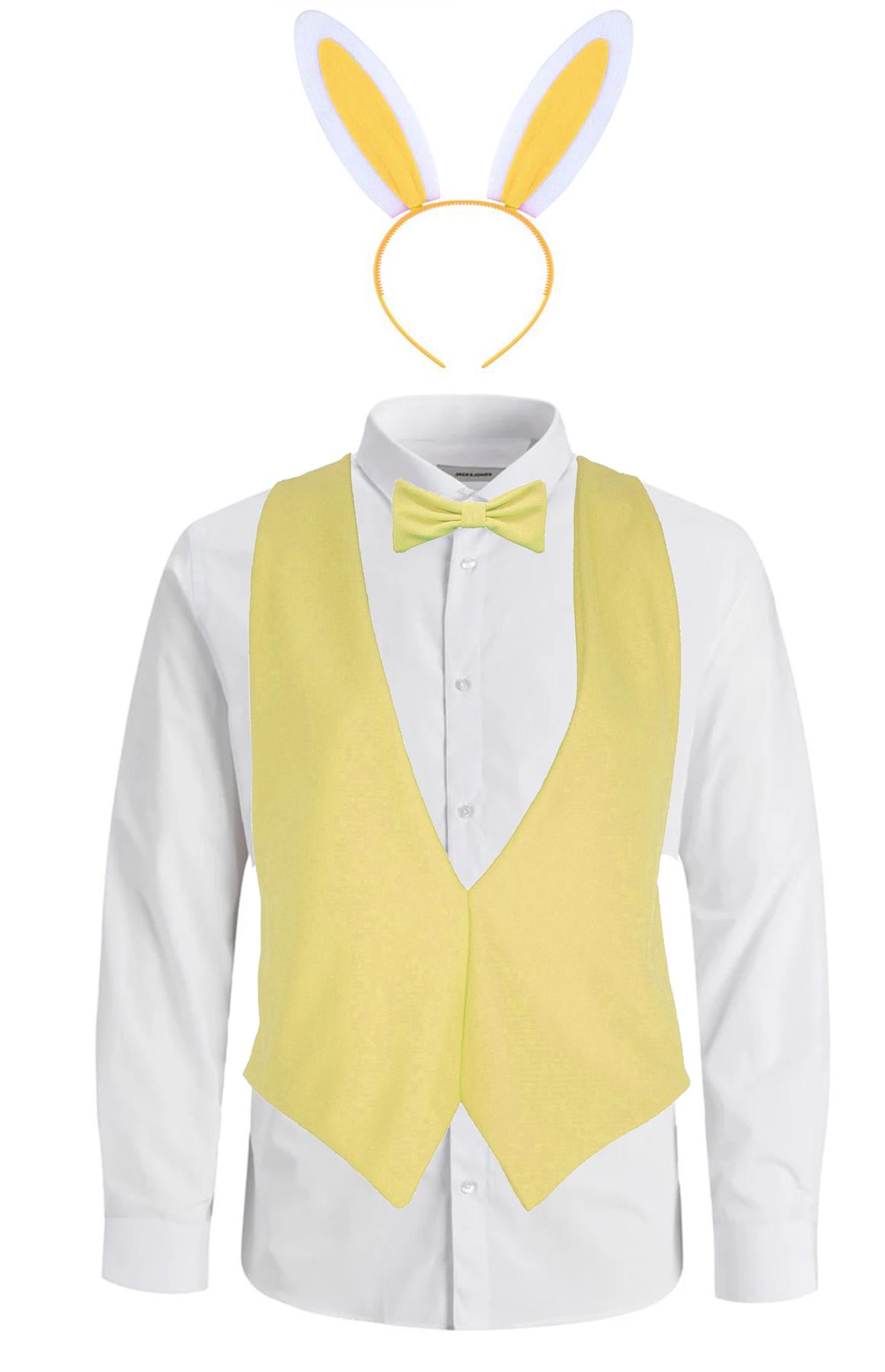 Adults Easter Bunny Waistcoat Bowtie & Rabbit Ears Animal Fancy Dress - Picture 4 of 4