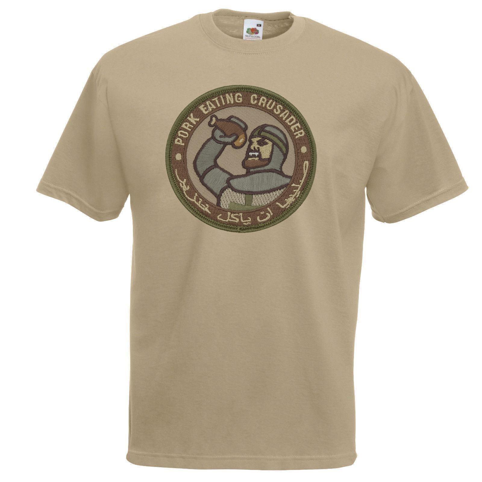 Mens Pork Eating Crusader Templar Knight Funny Army Unisex Khaki T-Shirt - Picture 6 of 8
