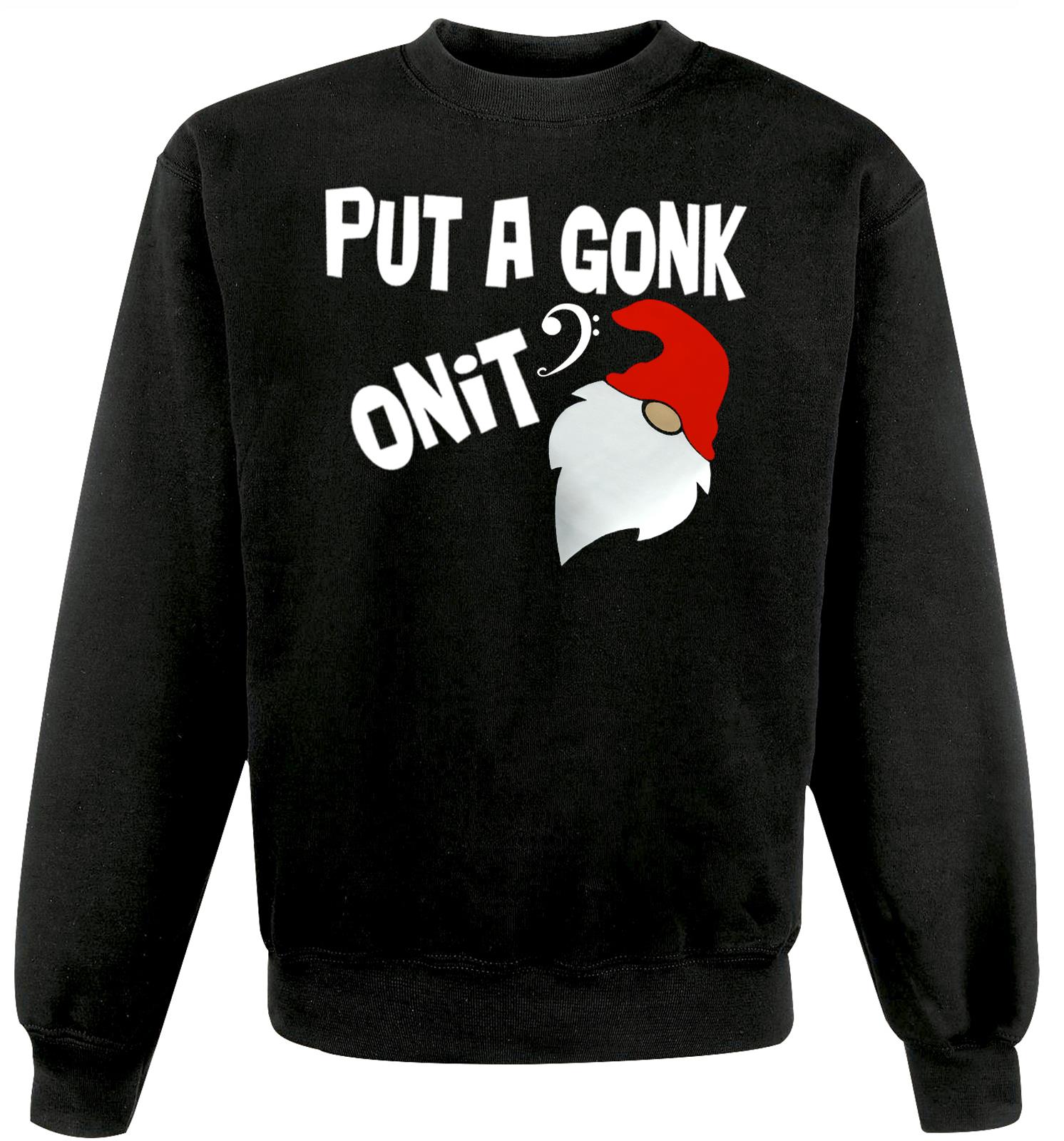 Adults Put a Gonk on it Xmas Parody Festive Unisex Black Christmas Jumper - Picture 12 of 12