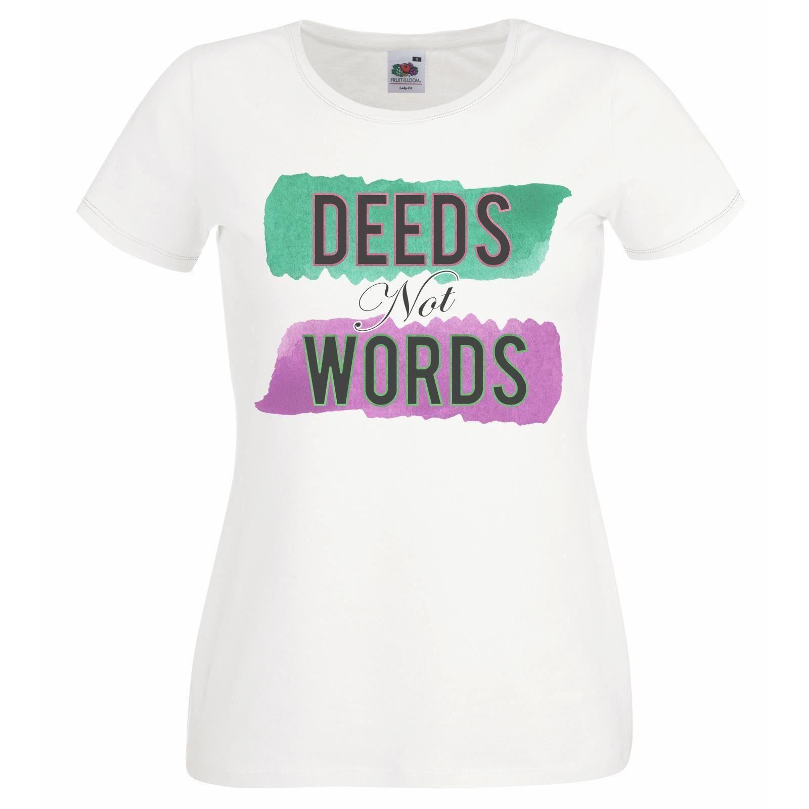 Ladies White Deeds Not Words Sufferagette Votes For Women Feminist T-Shirt - Picture 6 of 7