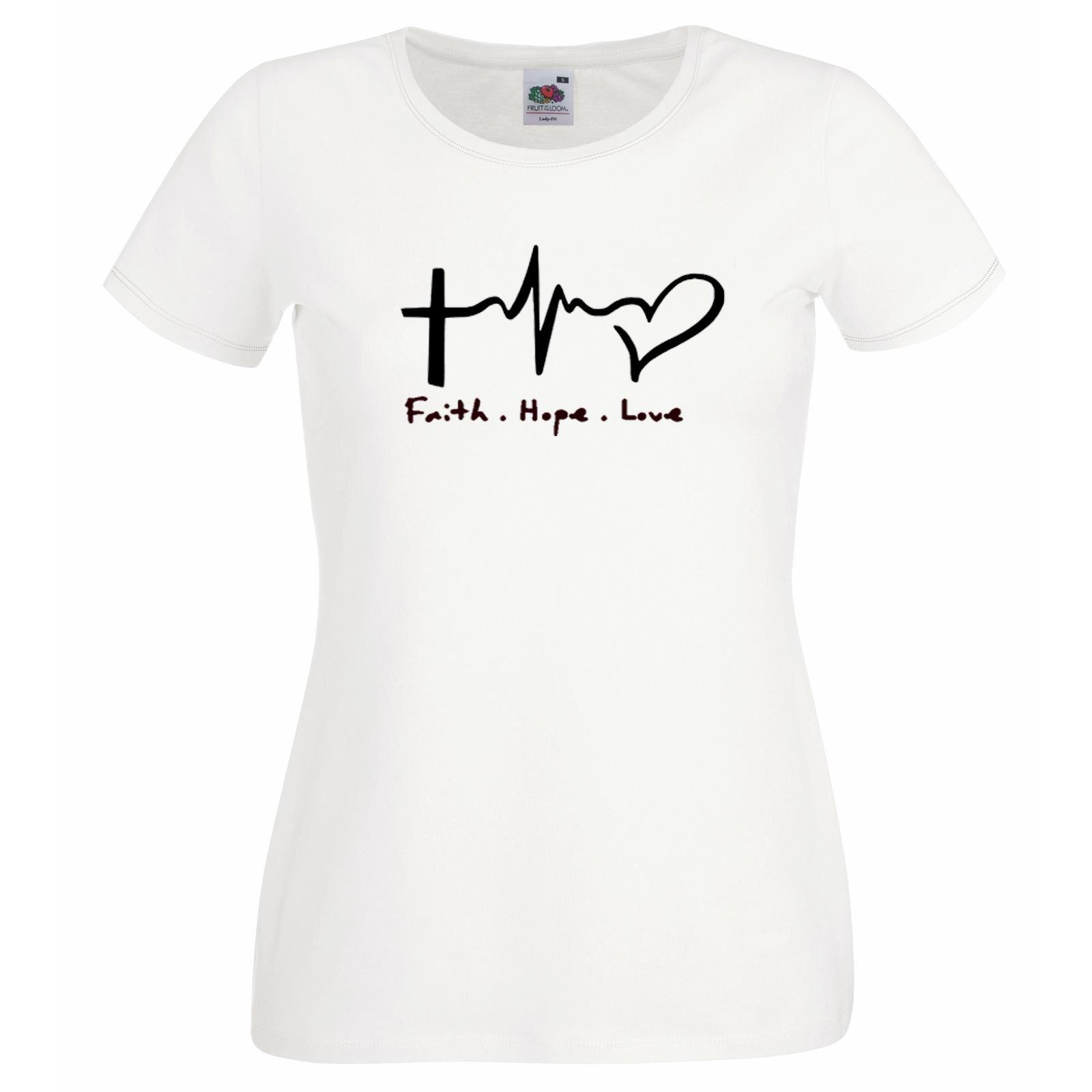 Damen T-Shirt weiß Glaube Hoffnung Liebe Gott Christentum Religion - Bild 8 von 8