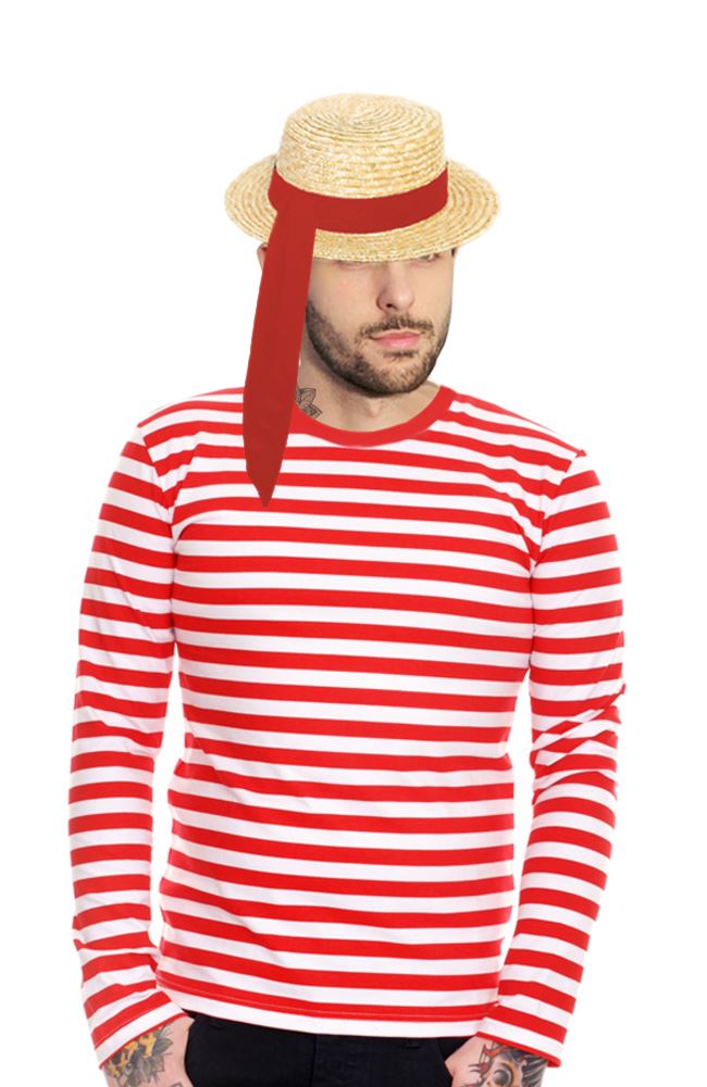 Chapeau Gondolier Vénitien Boland - Paille Avec Bandeau Noir - Unisexe Adulte - Taille Unique
