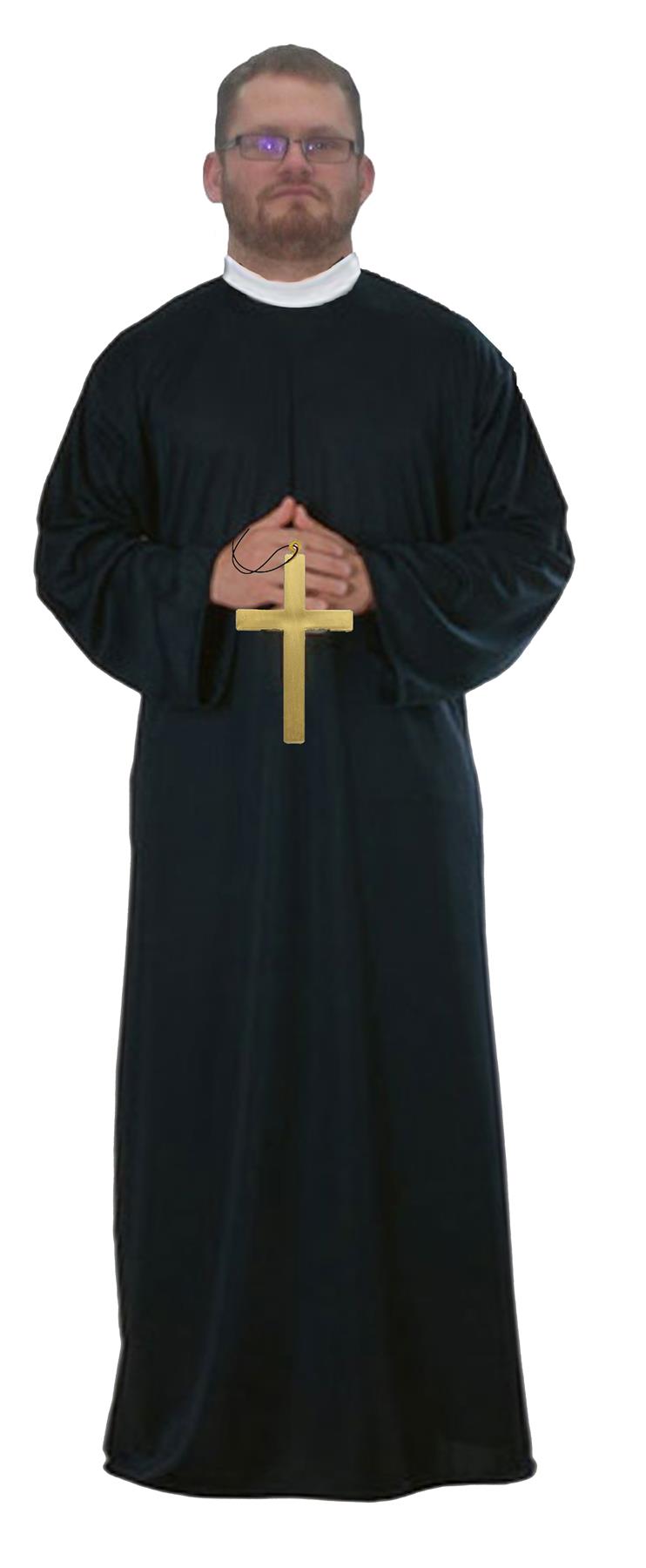 Adults Vicar Priest Robes & Cross Religious Stag Night Party Fancy Dress Costume - Picture 3 of 3