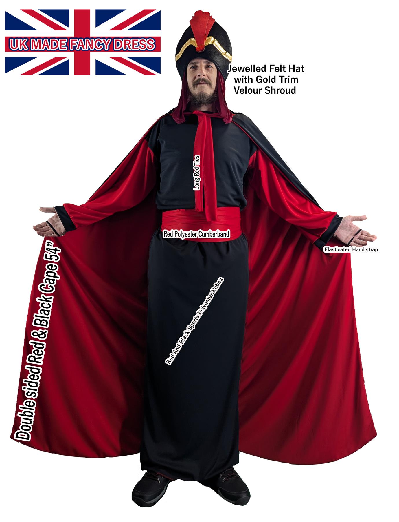 Erwachsene Deluxe Jafar arabischer Zauberer Film Pantomime Buch Tag Kostüm - Bild 14 von 16