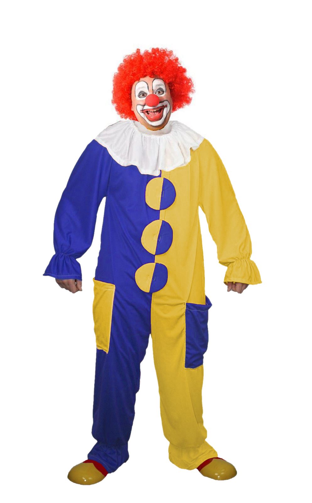 Gli adulti unisex Blu /& Giallo Clown Costume Circo Tuta Costume