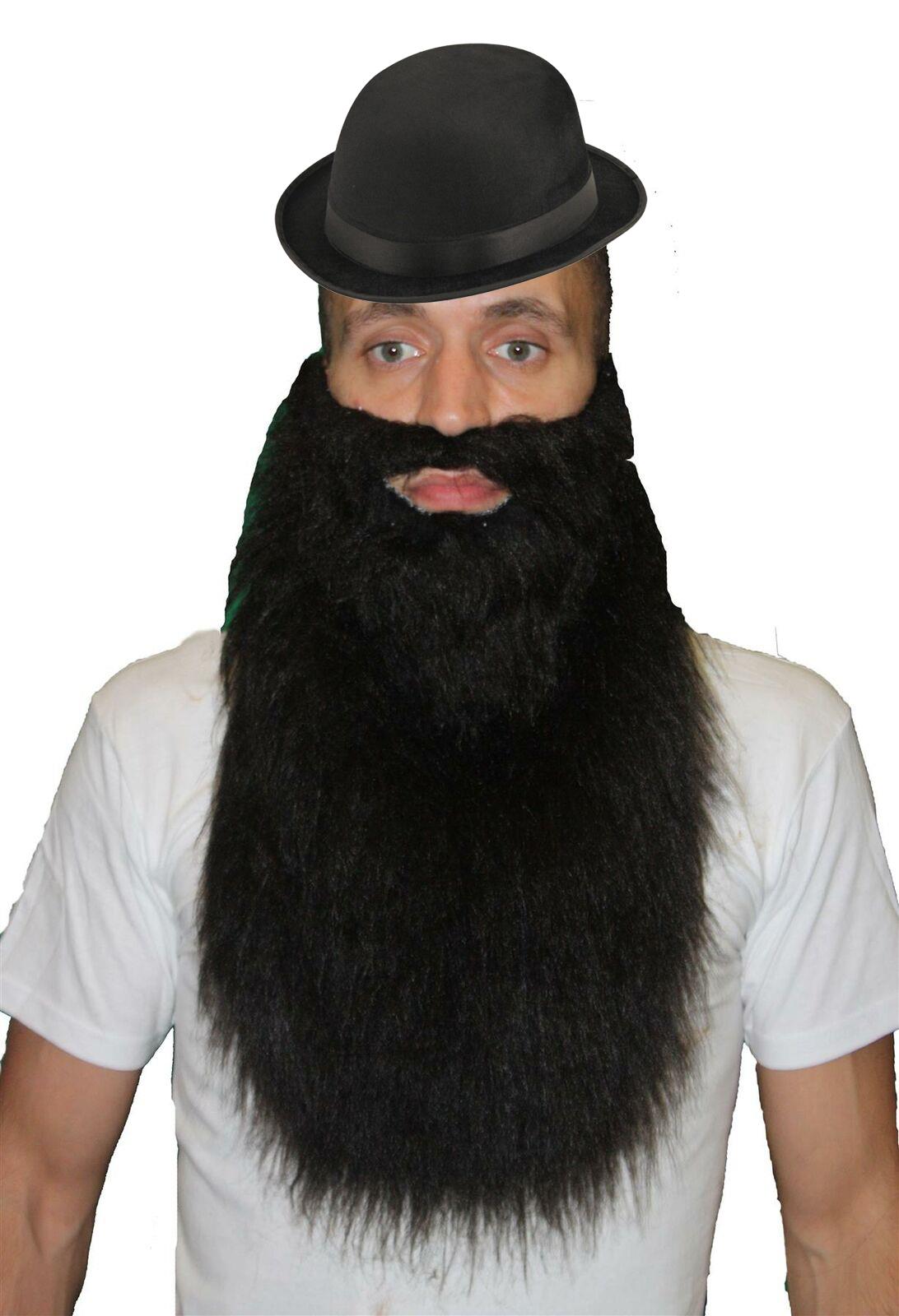 Adults 19th Century Gent Bowler Hat & 16" Length Beard Fancy Dress Accessory - Picture 2 of 5