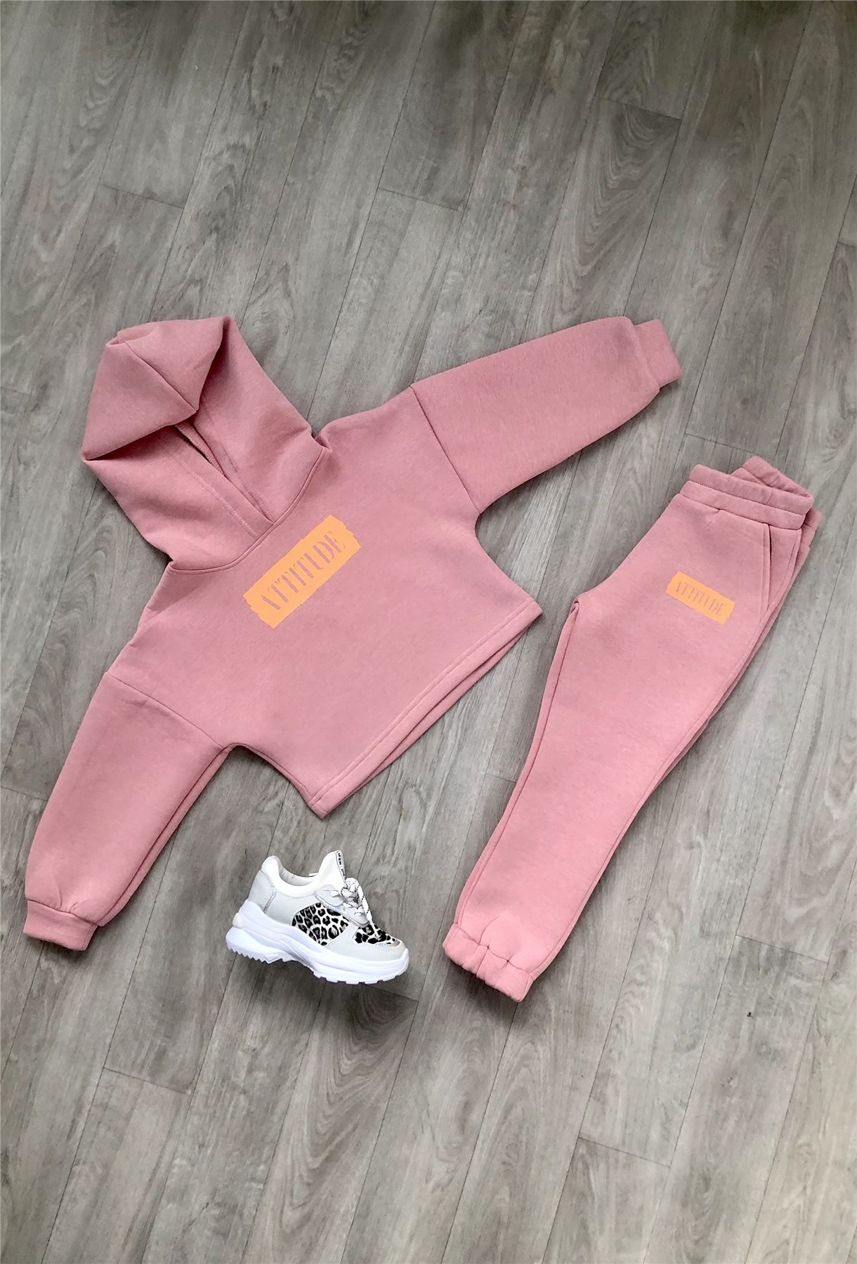Mädchen Kind Kapuze Trainingsanzug Set Vollärmel Elastischer Bund Logo Winterkleidung - Bild 4 von 4