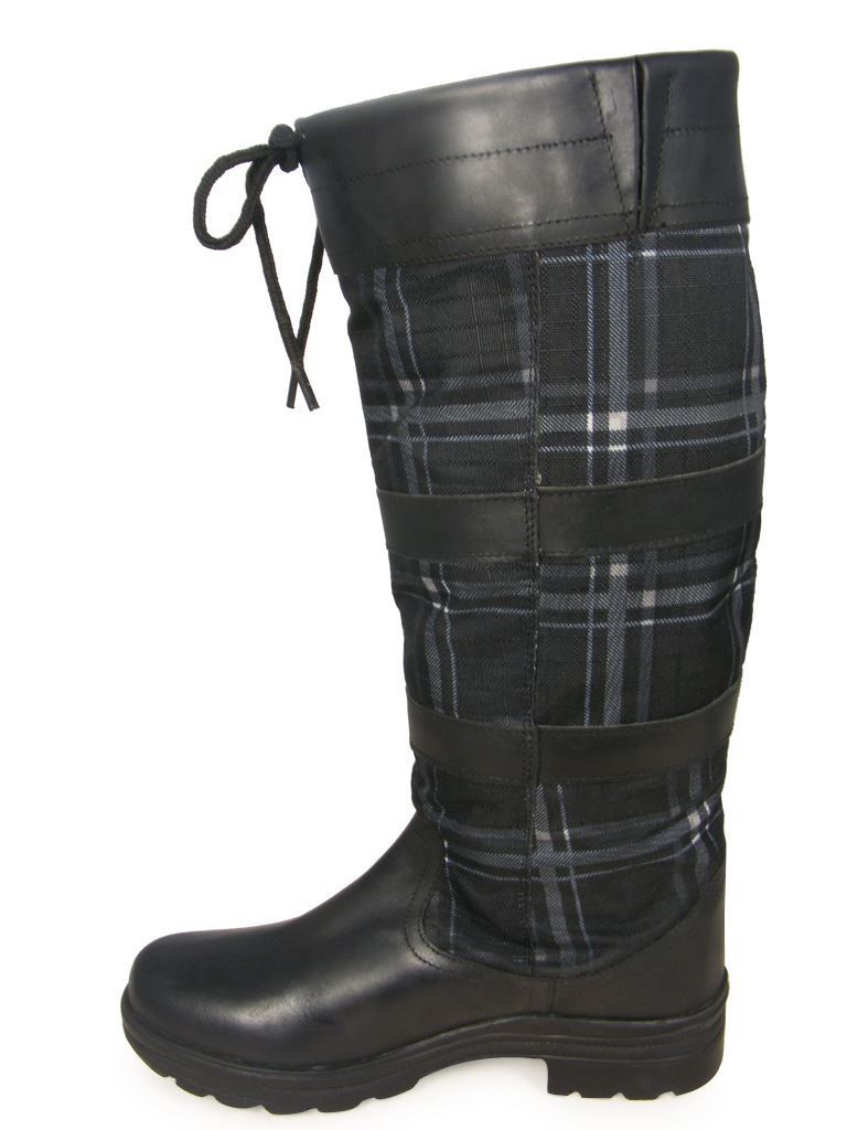 HKM Checker Fashion Non Slip Waterproof Long Walking Riding Leather Country Boot