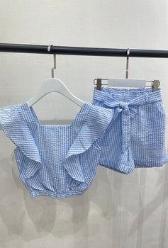 Conjunto Co Ord con volantes para niñas Conjunto de cuello cuadrado sin mangas Conjunto de verano para niños - Imagen 3 de 3