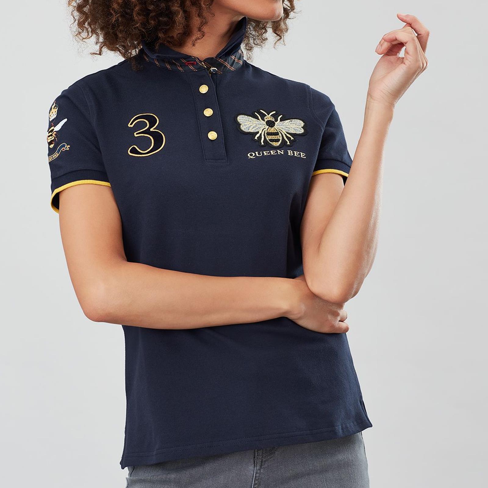Joules Pippa Ladies Embroidered Equine Classic Buttoned Horse Riding Polo Shirt Clothes, Shoes 