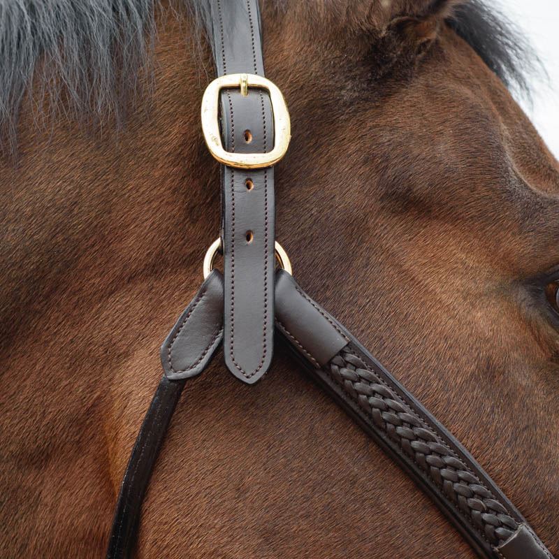 White Horse Equestrian Leather Plaited Braided Headcollar Halter Black