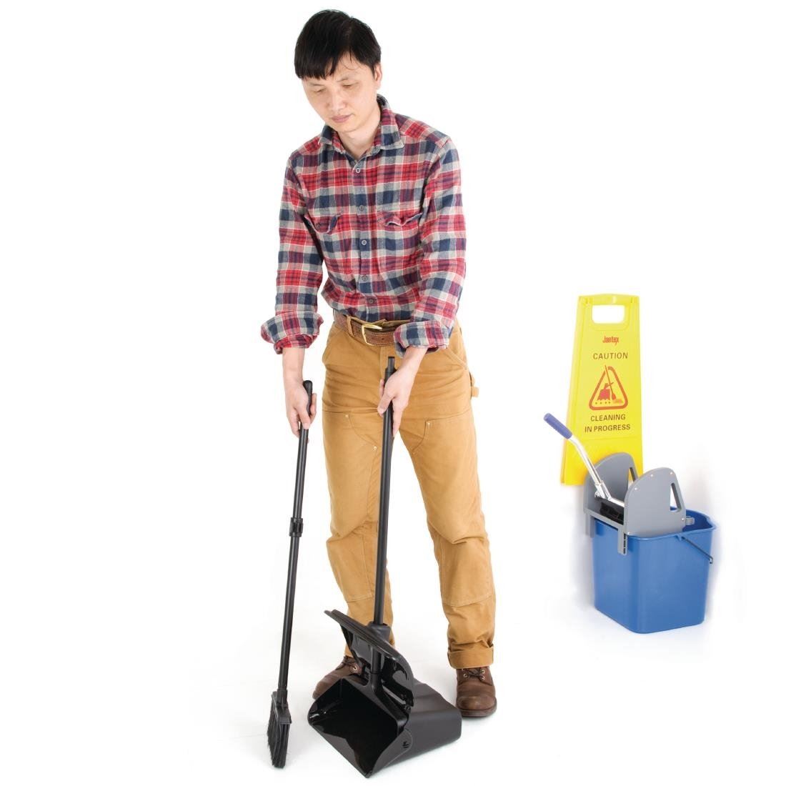 Jantex Lobby Dustpan and Broom in Black with Wind Break Cover