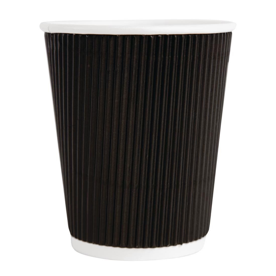 Fiesta Ripple Wall Takeaway Coffee Cups in Black Disposable 225ml / 8oz - 500