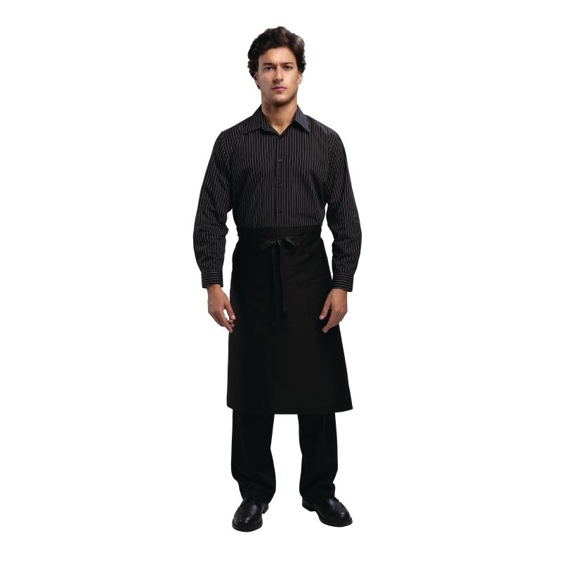 Uniform Works Mens Long Sleeved Shirt Pinstripe Collar Top Restaurant Uniform