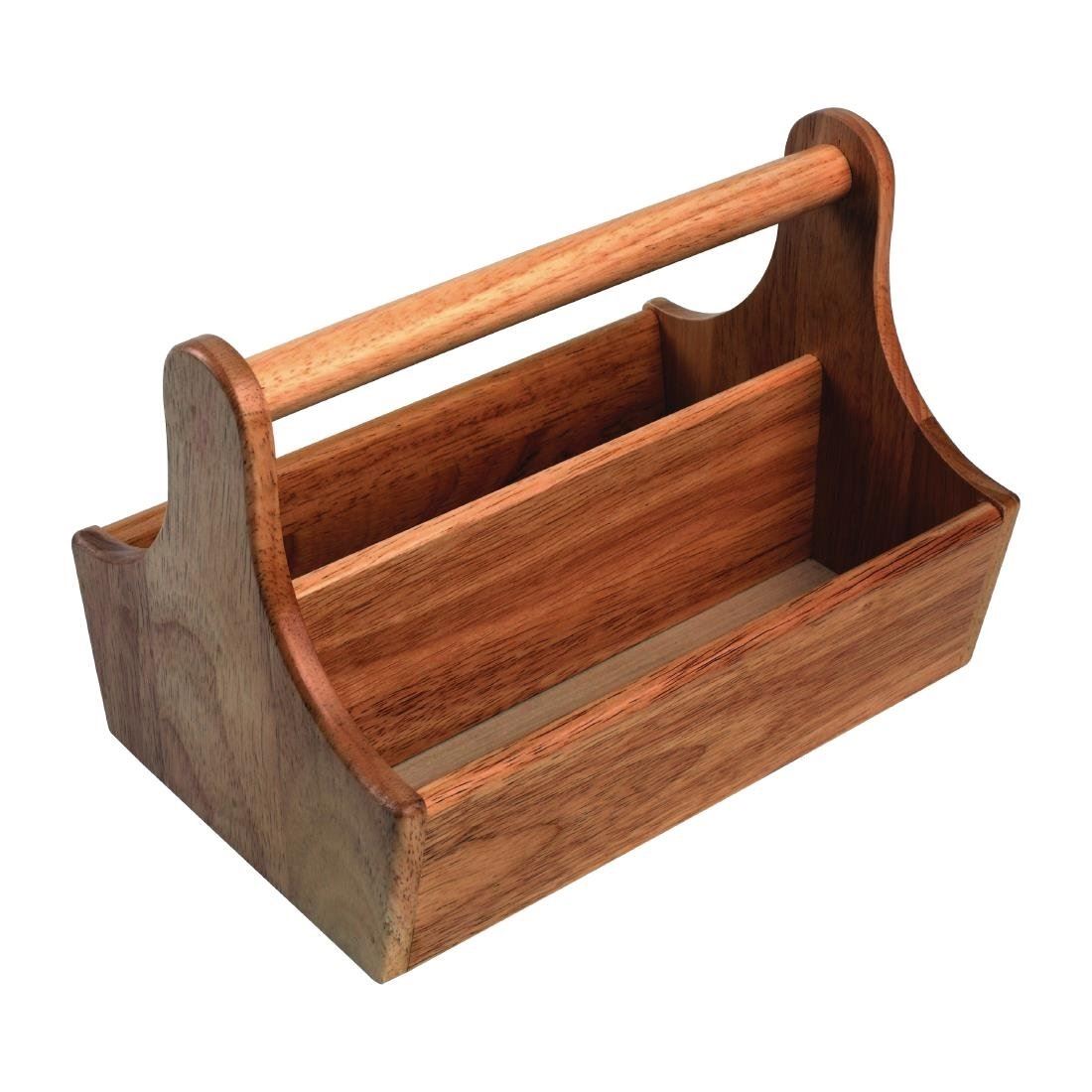 T&G Acacia Wood Condiment Basket With Handle Holder Restaurant Table