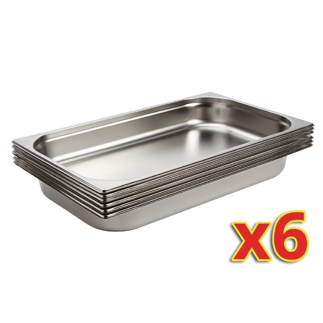 Vogue Set of Gastronorm Pans in Stainless Steel - 6 x 1/1 GN 9 Ltr