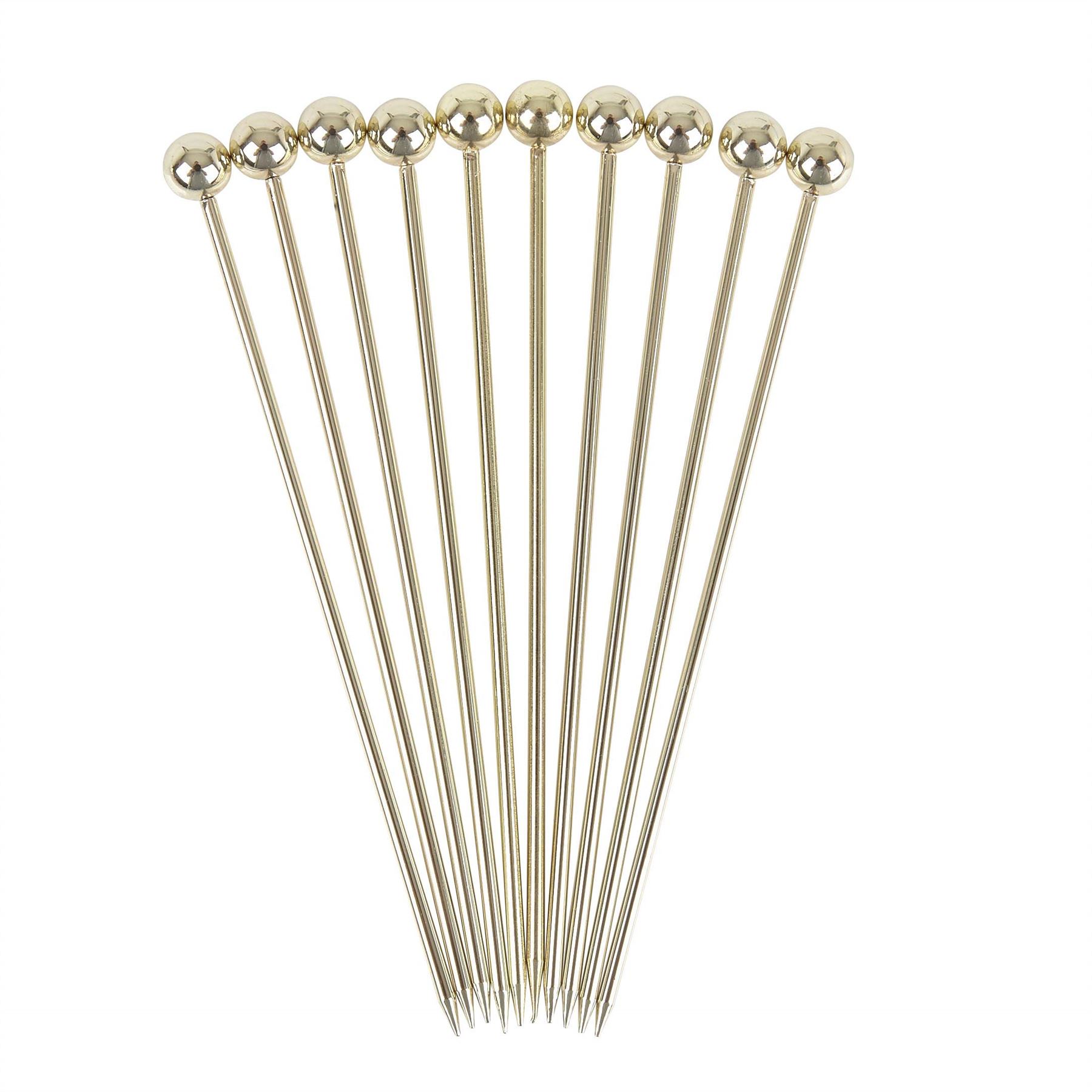 Gold Ball Garnish Picks Beaumont Reusable Stainless Steel Bar Skewers - 10 Pack