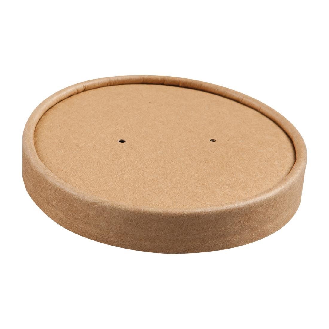 Colpac Soup Cup Lids in Brown Cardboard - Microwavable & Recyclable - 450 ml