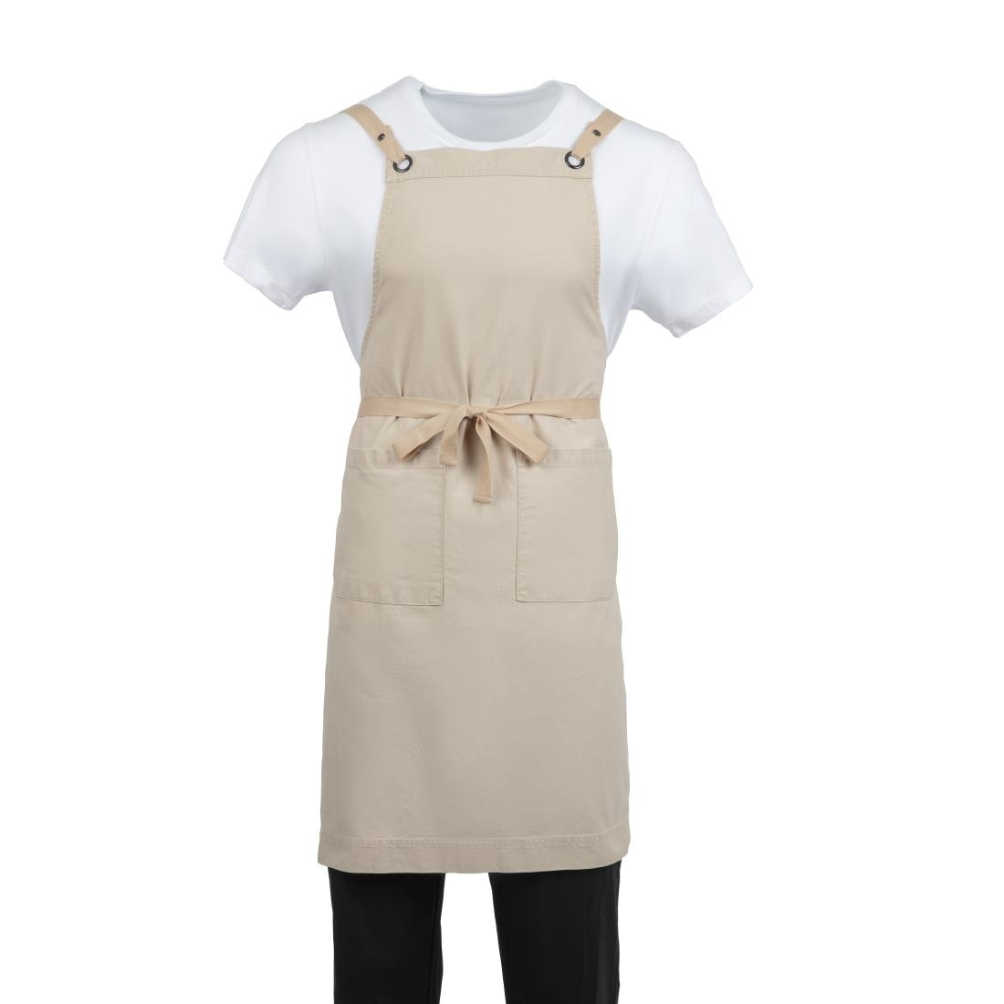 Southside Cotton Canvas Bib Apron in Beige Unisex Lightweight Comfortable Fit