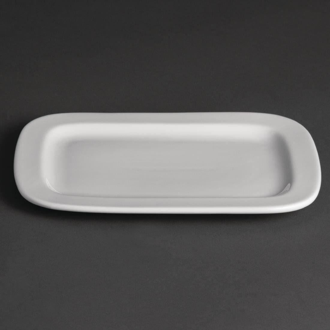 Olympia Whiteware Rectangular Plates with Rounded Edges - 230mm Pack of 12