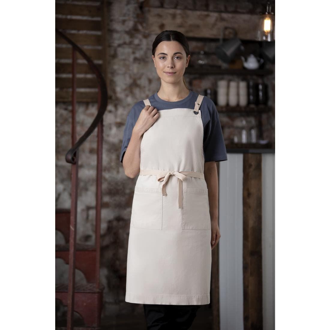 Southside Cotton Canvas Bib Apron in Beige Unisex Lightweight Comfortable Fit