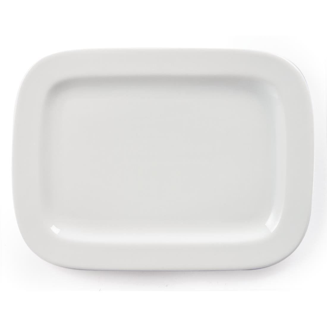 Olympia Whiteware Rectangular Plates with Rounded Edges - 230mm Pack of 12